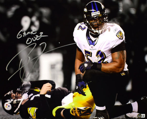 Ray Lewis Signed Ravens 16x20 Over Roethlisberger Photo w/Game Over-BA W Holo