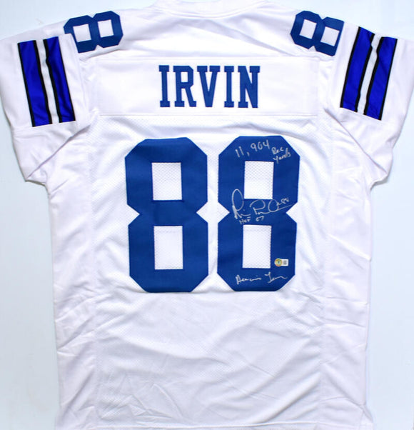 Michael Irvin Signed White Pro Style Jersey w/ 3 Inscriptions-Beckett W Hologram