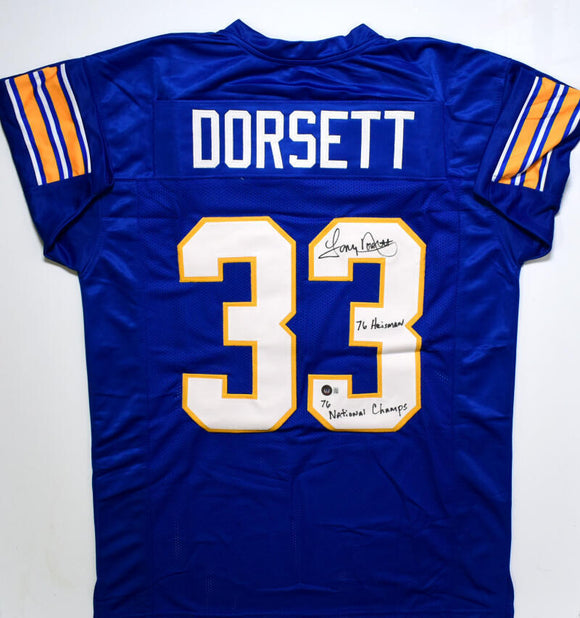 Tony Dorsett Signed Blue College Style Jersey w/ Heisman Natl Champs - BA W Holo