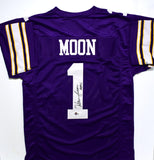 Warren Moon Autographed Purple Pro Style Jersey w/ HOF-Beckett W Hologram *Black