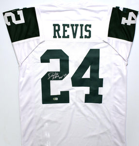 Darrelle Revis Autographed White Pro Style Jersey w/HOF - Beckett W Hologram