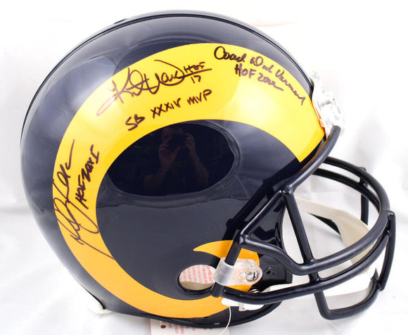 M. Faulk K. Warner D. Vermeil Signed F/S Rams Authentic Helmet w/HOF- BA W Holo