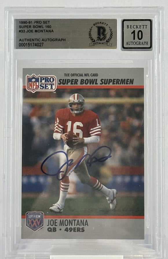 1990-91 Pro Set Super Bowl #33  Joe Montana Auto San Fran 49ers BAS Autograph 10