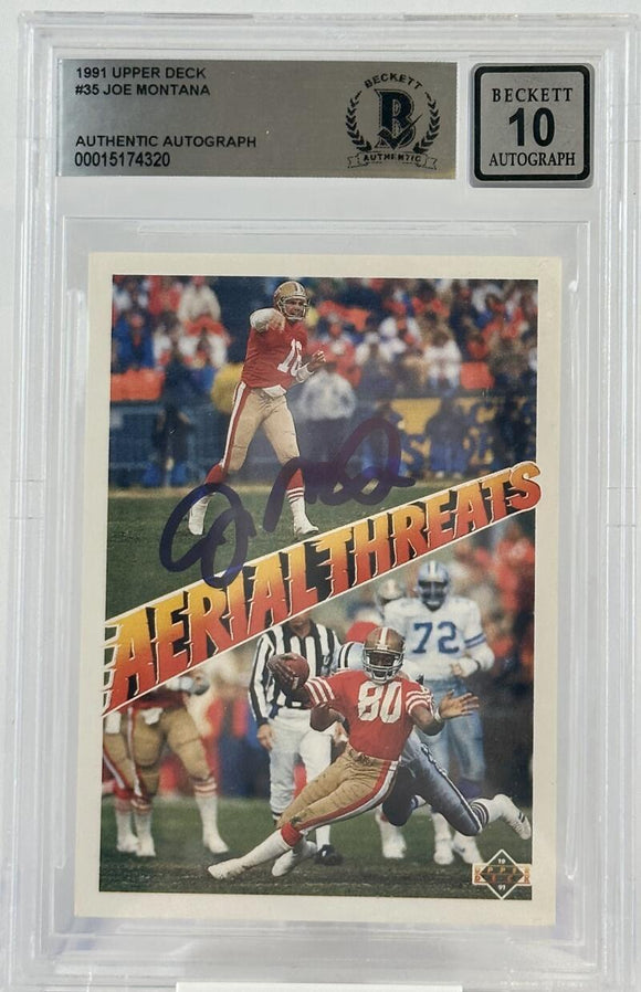 1991 Upper Deck #35 Aerial Threats  Joe Montana Auto SF 49ers BAS Aut0 10