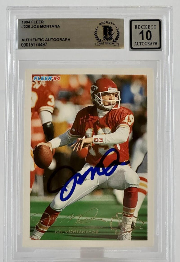 1994 Fleer #226  Joe Montana Auto Kansas City Chiefs BAS Autograph 10