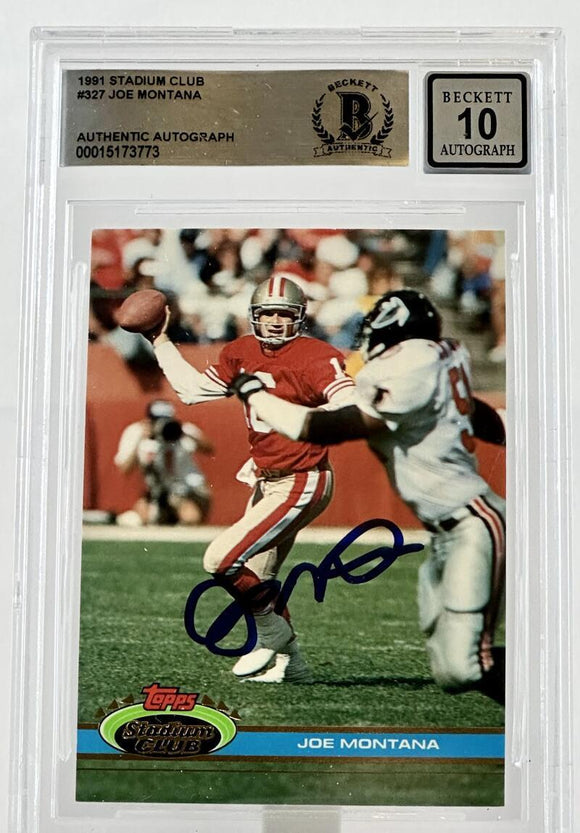 1991 Topps Stadium Club #327 Joe Montana Auto SF 49ers BAS Autograph 10