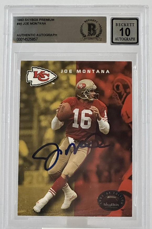 1993 Skybox Premium #48  Joe Montana Auto San Francisco 49ers BAS Autograph 10