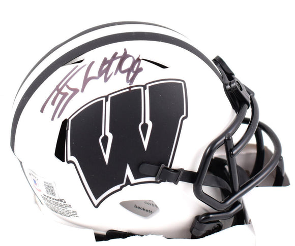 JJ Watt Autographed Wisconsin Badgers Lunar Speed Mini Helmet- Beckett W Holo