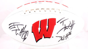 Derek TJ JJ Watt Autographed Wisconsin Badgers Logo Football- Beckett W Hologram