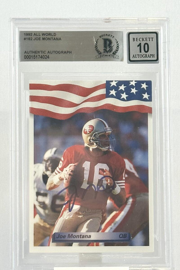 1992 All World #182 Joe Montana Auto San Francisco 49ers BAS Autograph 10