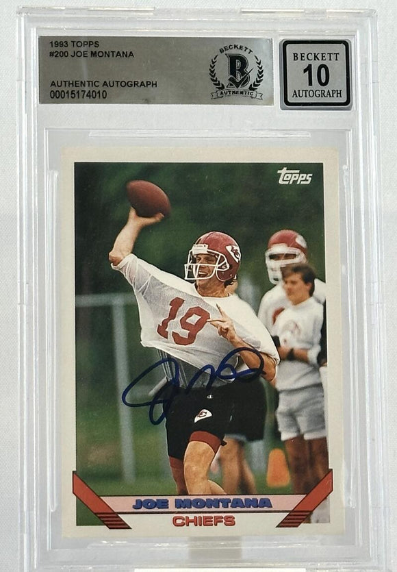 1993 Topps #200 Joe Montana Auto Kansas City Chiefs BAS Autograph 10