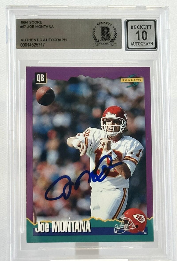 1994 Score #67 Joe Montana Auto Kansas City Chiefs BAS Autograph 10