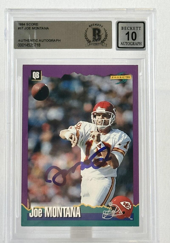 1994 Score #67 Joe Montana Auto Kansas City Chiefs BAS Autograph 10