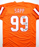 Warren Sapp Autographed Orange Pro Style Jersey w/3 Inscriptions -Beckett W Holo