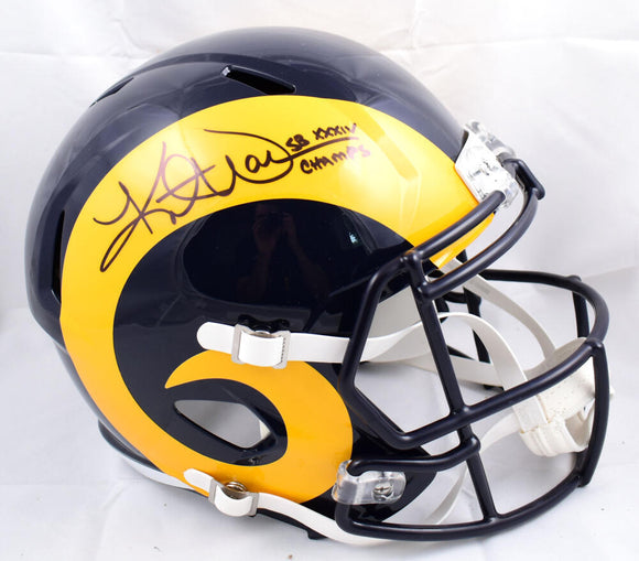 Kurt Warner Autographed Rams 81-99 F/S Speed Helmet w/SB Champs - Beckett W Holo