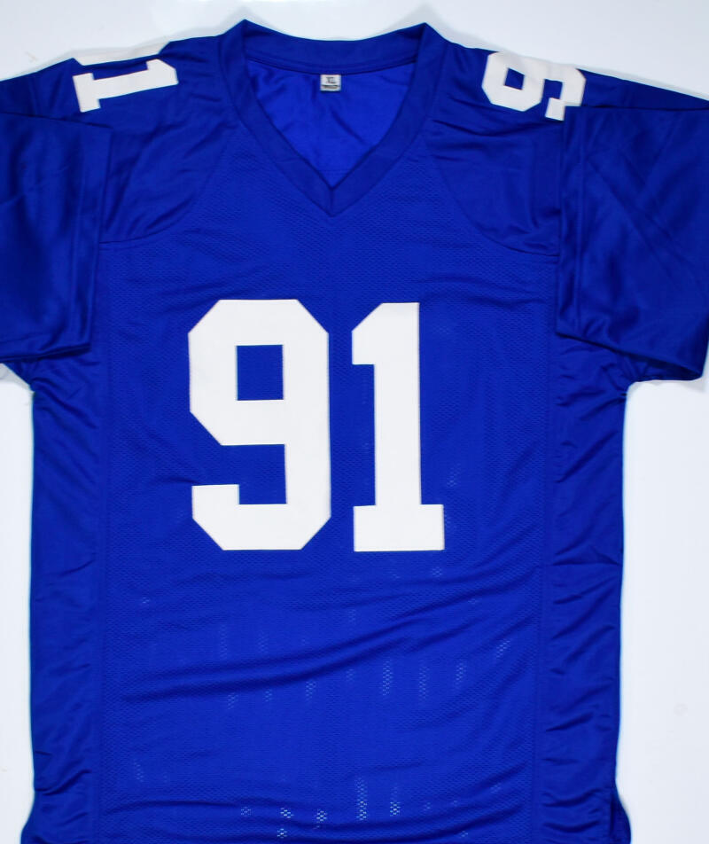 Justin Tuck Autographed Blue Pro Style Jersey w/ SB Champs