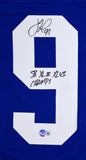 Justin Tuck Autographed Blue Pro Style Jersey w/ SB Champs -Beckett W Hologram