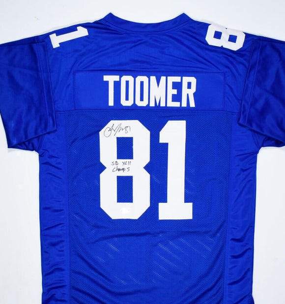 Amani Toomer Autographed Blue Pro Style Jersey w/SB Champs -Beckett W Hologram