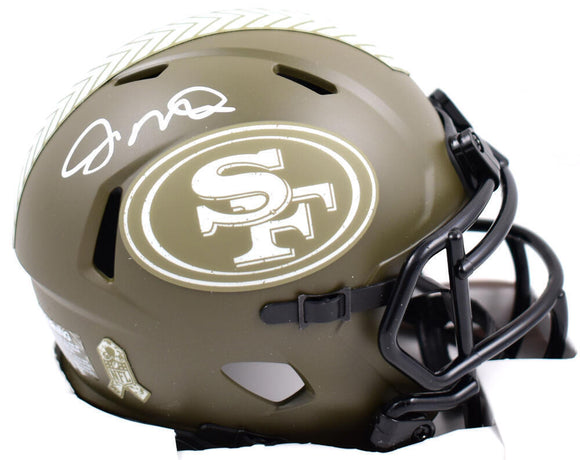 Joe Montana Autographed 49ers Salute to Service Speed Mini Helmet- Beckett Holo