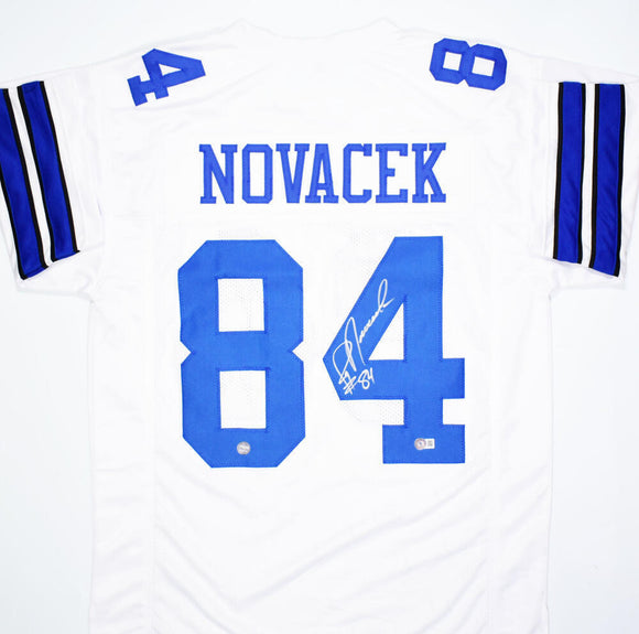 Jay Novacek Autographed White Pro Style Jersey- Beckett W Hologram *Silver *4