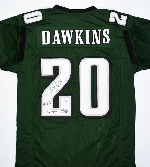 Brian Dawkins Autographed Green Pro Style Jersey w/HOF, Weapon X- Beckett W Holo