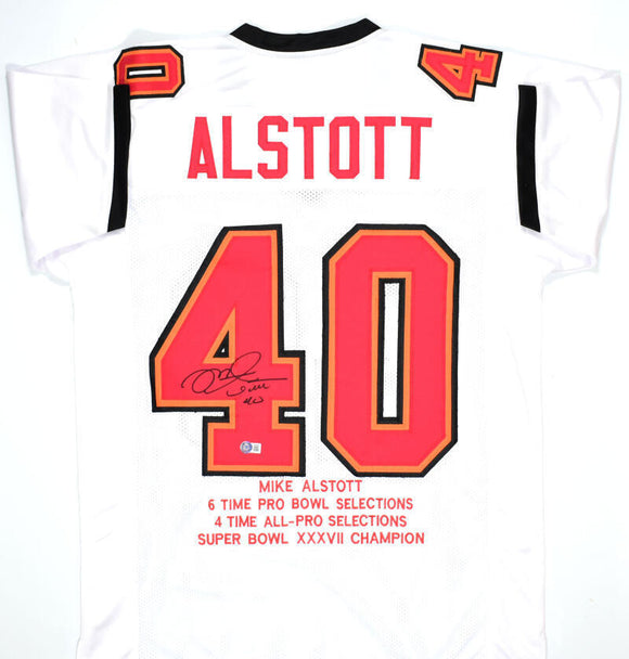 Mike Alstott Autographed White Pro STAT Style Jersey- Beckett W Hologram *Black