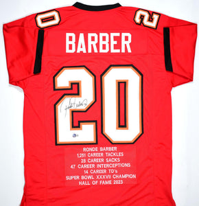 Ronde Barber Autographed Red Pro Style STAT Jersey - Beckett W Hologram *Black