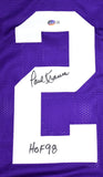 Paul Krause Autographed Purple Pro Style Jersey w/ HOF- Beckett W Hologram