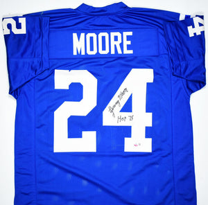 Lenny Moore Autographed Blue Pro Style Jersey w/HOF-Beckett W Hologram *Black*R2