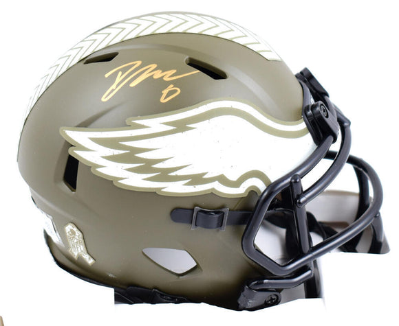 D'Andre Swift Signed Eagles Salute to Service Speed Mini Helmet- Beckett W Holo