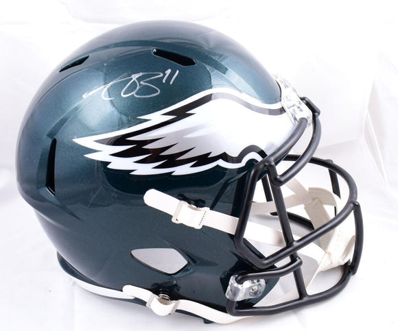 AJ Brown Autographed Eagles F/S Speed Helmet-Beckett W Hologram *Damaged