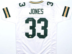 Aaron Jones Autographed White Pro Style Jersey-Beckett W Hologram *Silver