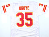 Christian Okoye Autographed White Pro Style Jersey - Beckett W Hologram *Black