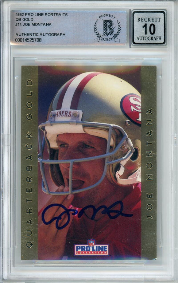 1992 Pro Line Portraits QB Gold #14 Joe Montana San Francisco 49ers BAS Auto 10