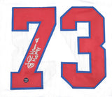 John Hannah Autographed White Pro Style Jersey w/HOF - Prova *Silver