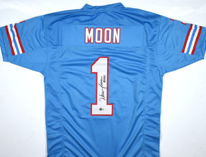 Warren Moon Autographed Blue Pro Style Jersey w/ HOF - Beckett W Hologram *Black