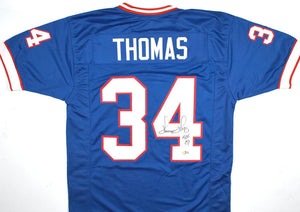 Thurman Thomas Autographed Blue Pro Style Jersey w/HOF - Beckett W Holo *Black