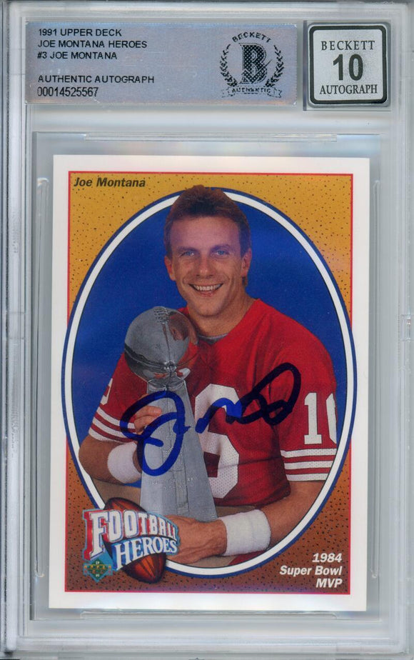 1991 Upper Deck Heroes #3 Joe Montana Auto San Francisco 49ers BAS Autograph 10