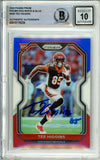 2020 Panini Prizm Red-White-Blue #308 Tee Higgins Cincinnati Bengals BAS Auto 10