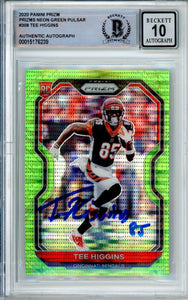 2020 Panini Prizm Neon Green Pulsar #308 Tee Higgins Bengals BAS Autograph 10