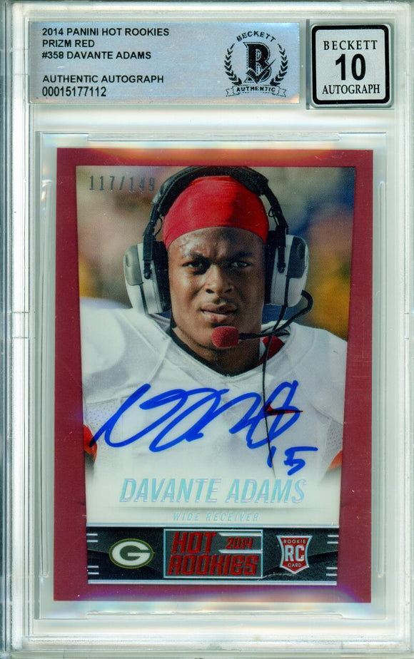 2014 Panini Hot Rookies Prizm Red #358 Davante Adams RC /149 Packers BAS Auto 10