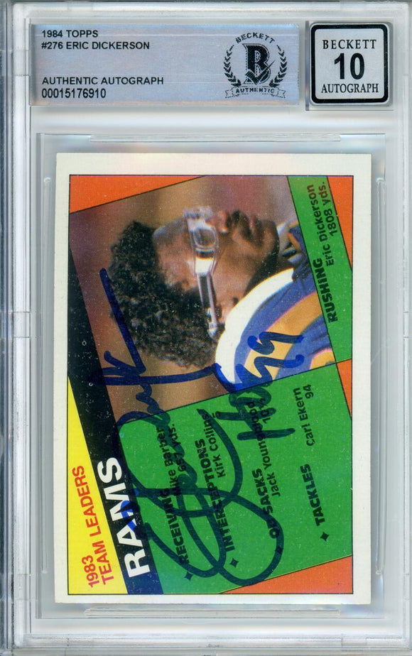 1984 Topps Team Leaders #276 Eric Dickerson Rams BAS Autograph 10