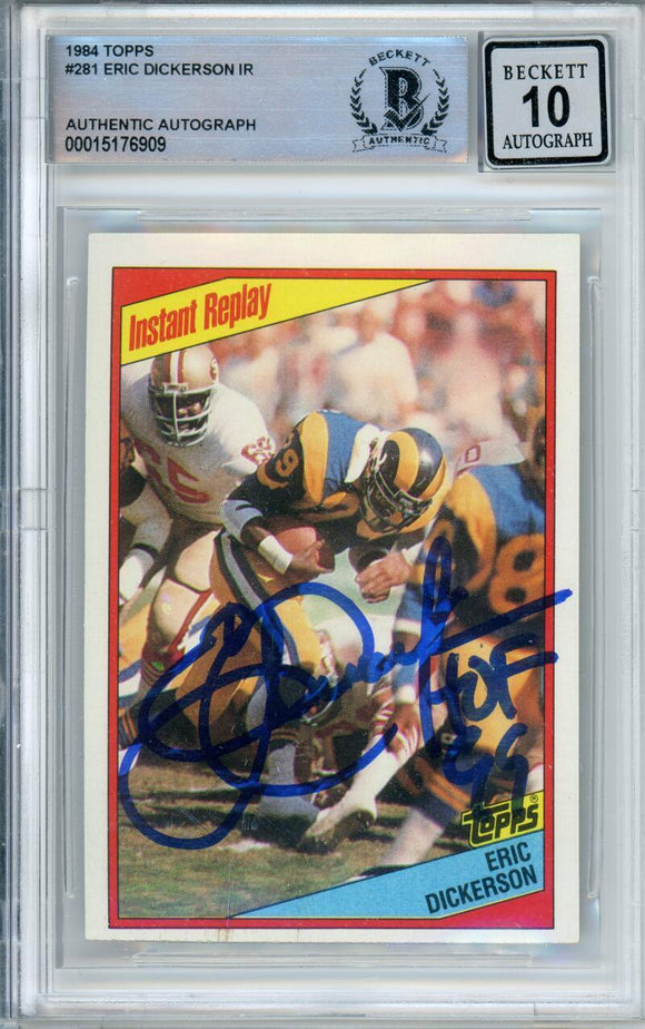 1984 Topps #281 Eric Dickerson Instant Replay Rams BAS Autograph 10