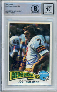 1975 Topps #416 Joe Theismann RC Washington BAS Autograph 10