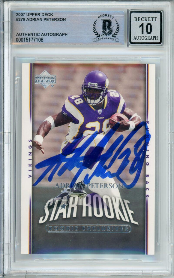 2007 Upper Deck #279 Adrian Peterson RC Vikings BAS Autograph 10