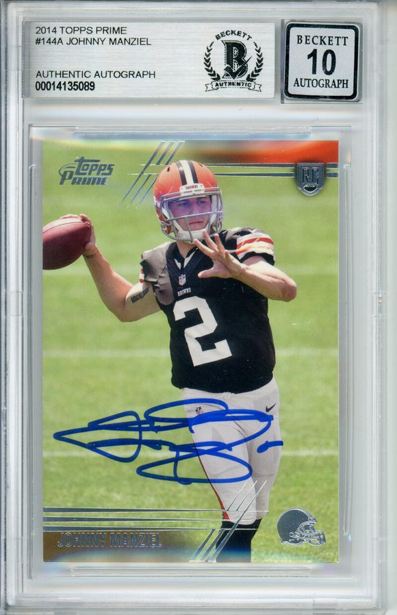 2014 Topps Prime #144A Johnny Manziel RC Cleveland Browns BAS Autograph 10