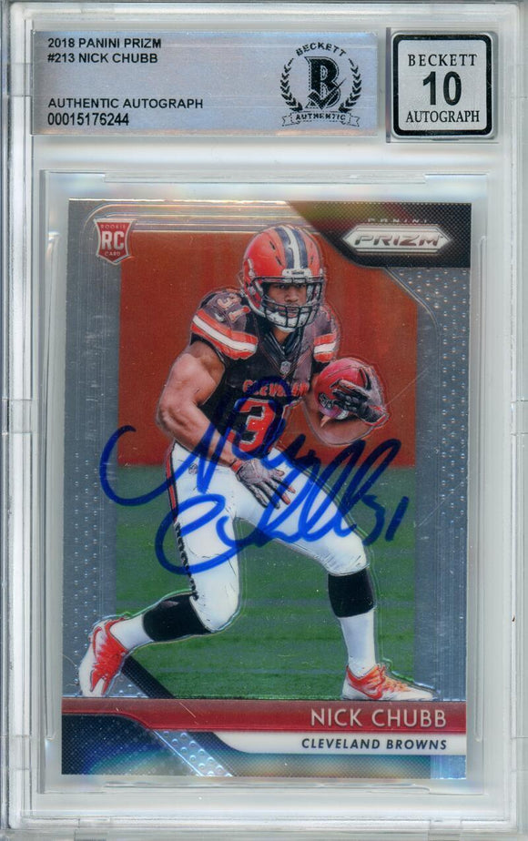 2018 Panini Prizm #213 Nick Chubb RC Cleveland Browns BAS Autograph 10