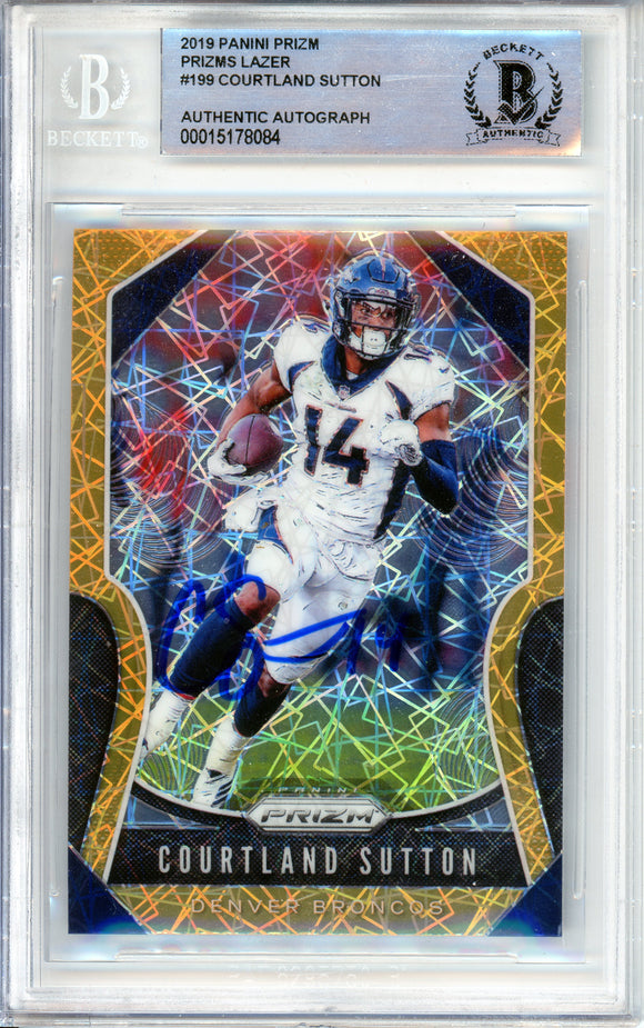 2019 Panini Prizm Orange Lazer #199 Courtland Sutton Broncos BAS Autograph 10