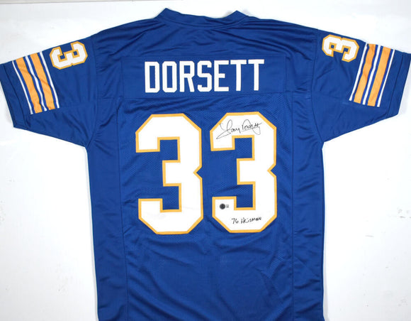 Tony Dorsett Autographed Blue College Style Jersey w/ Heisman - Beckett W Holo