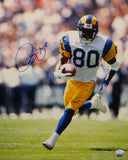 Isaac Bruce Autographed Rams 16x20 Vertical Running White Jersey Photo- JSA Auth Image 1